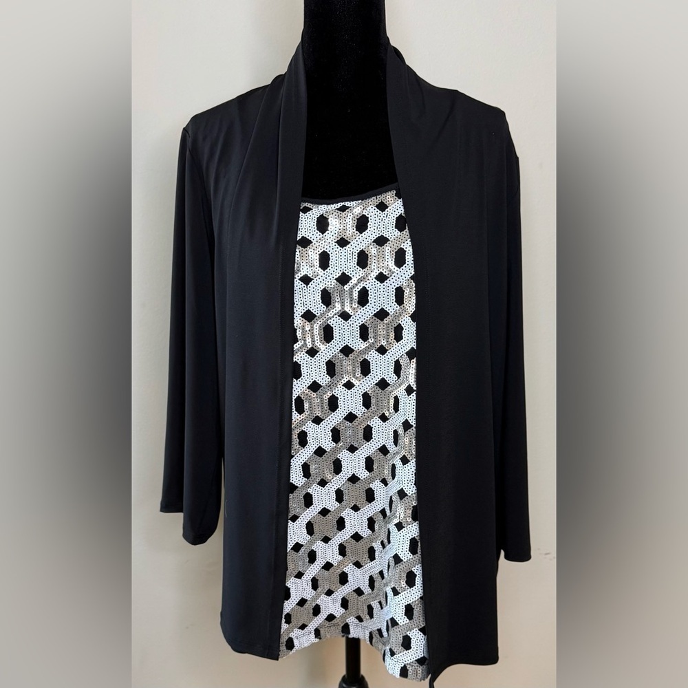 Bob Mackie wearable art 2 piece sequin sleeveless shirt and cardigan Large EUC